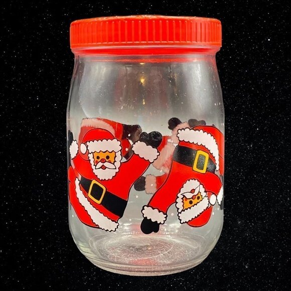 Vintage VMC REIMS Tumbling Santa Christmas Jar Red Screw Top Lid Made in France - Picture 2 of 7